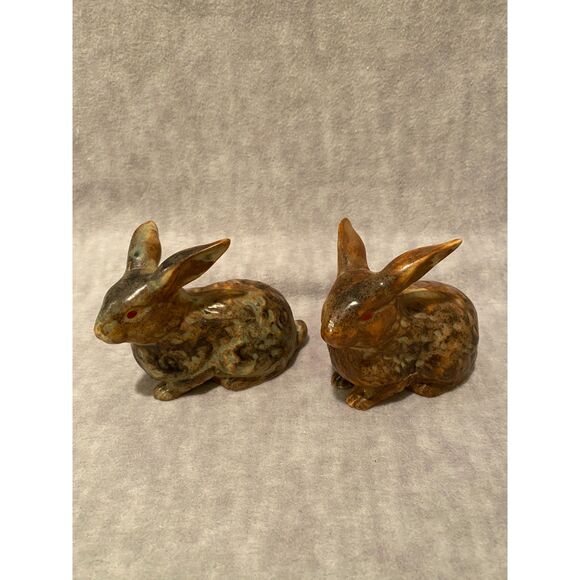 Vintage Set of 2 Ceramic Bunny Rabbits made in Japan‎ Brown & Teal #9WT68 - Picture 6 of 8